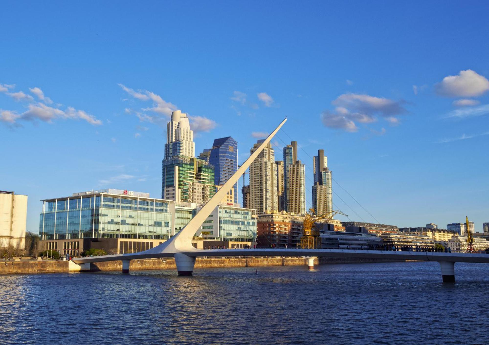Family With Puente De La Mujer View In Puerto Madero